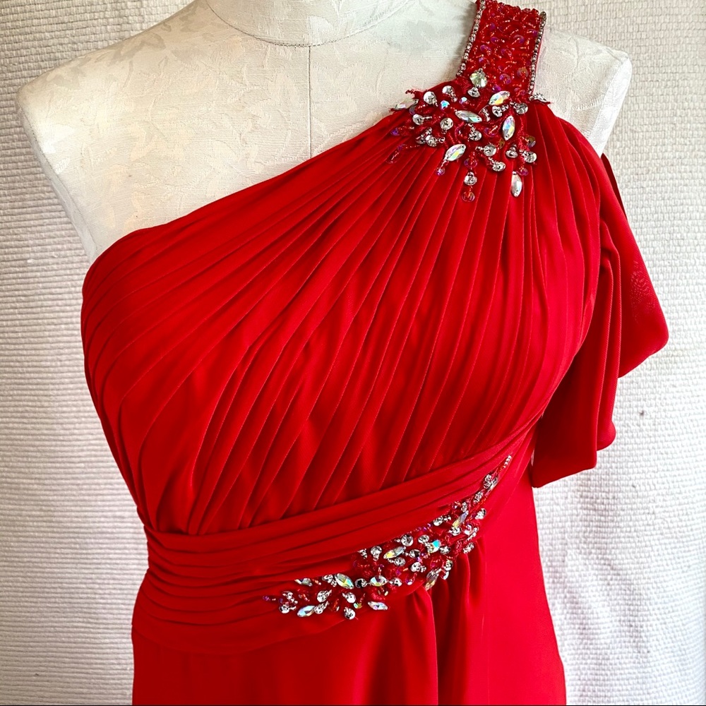 M Chiffon One Shoulder Long Formal Prom Dress Red - Picture 3 of 8